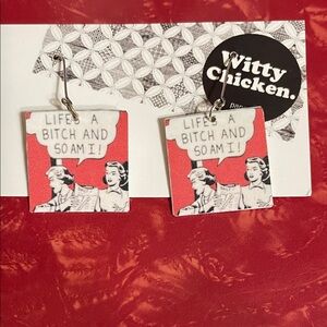 Red and White Comic Earrings